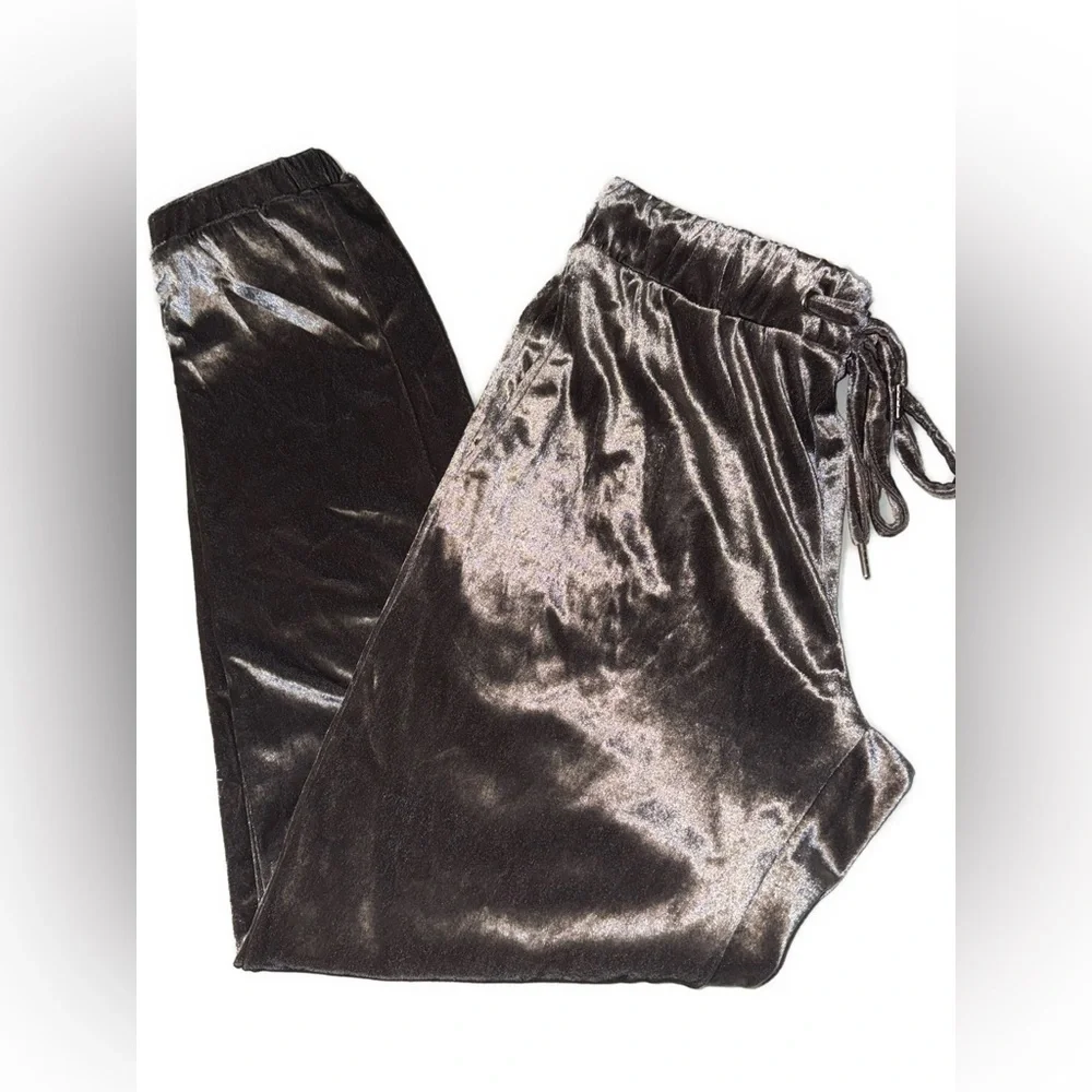 Zara Trafaluc Silver Velvet Jogger Pants Size Small‎